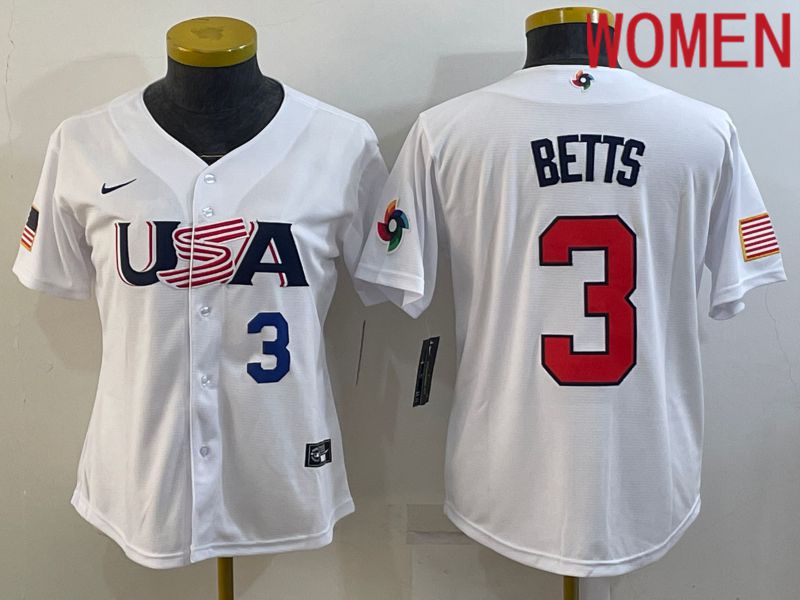 Women 2023 World Cub USA 3 Betts White Nike MLB Jersey2